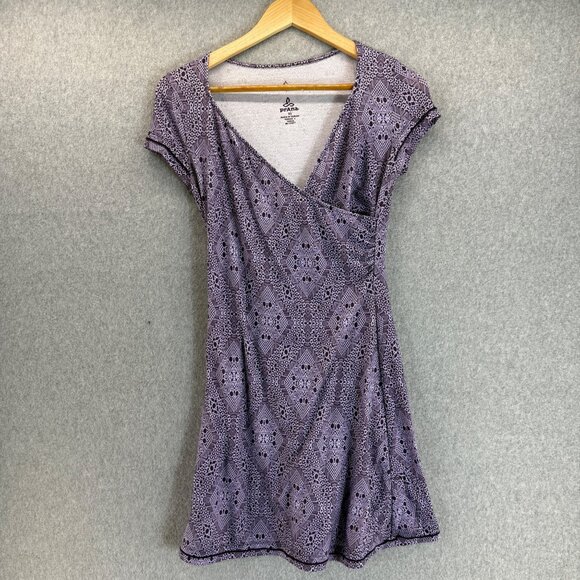 Prana Dresses & Skirts - Prana Womens Size XS Purple Dress‎ Patterned Faux Wrap V-Neck Breathe Outdoor